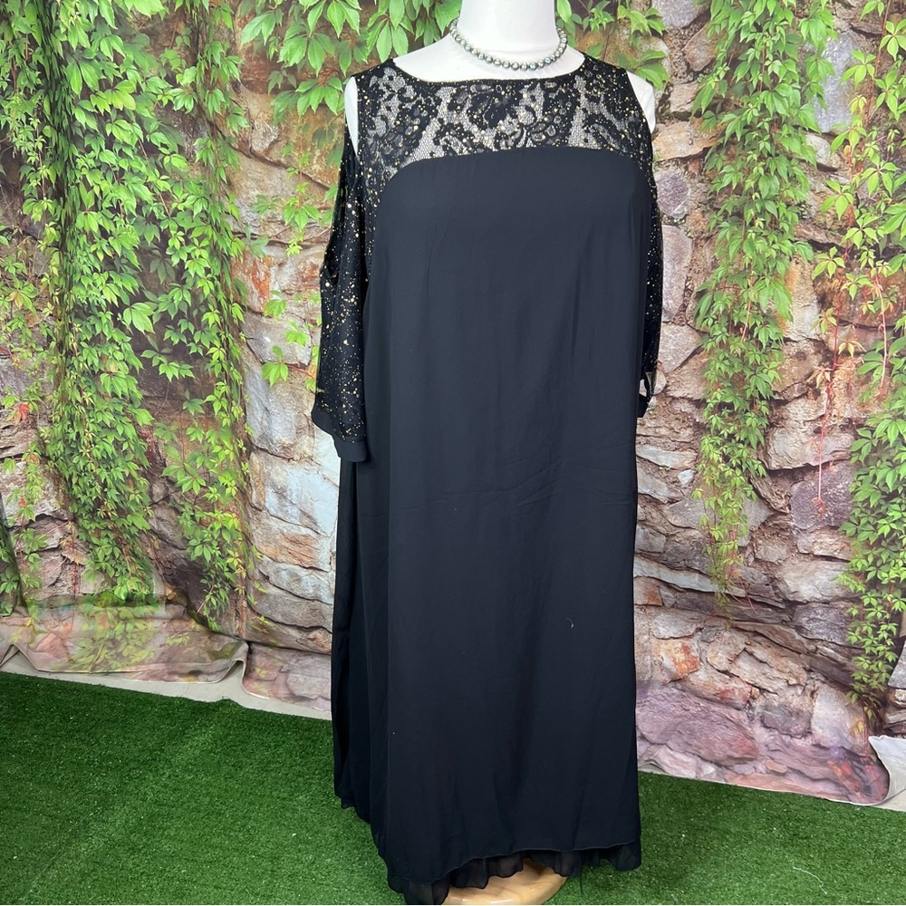 NWOT COLD SHOULDER Black Chiffon Overlay Semi-Formal Dress, 5XL - Picture 3 of 10